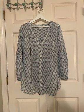 J. Jill paisley light blue flowing top 100% cotton size 4x cool airy fabric
